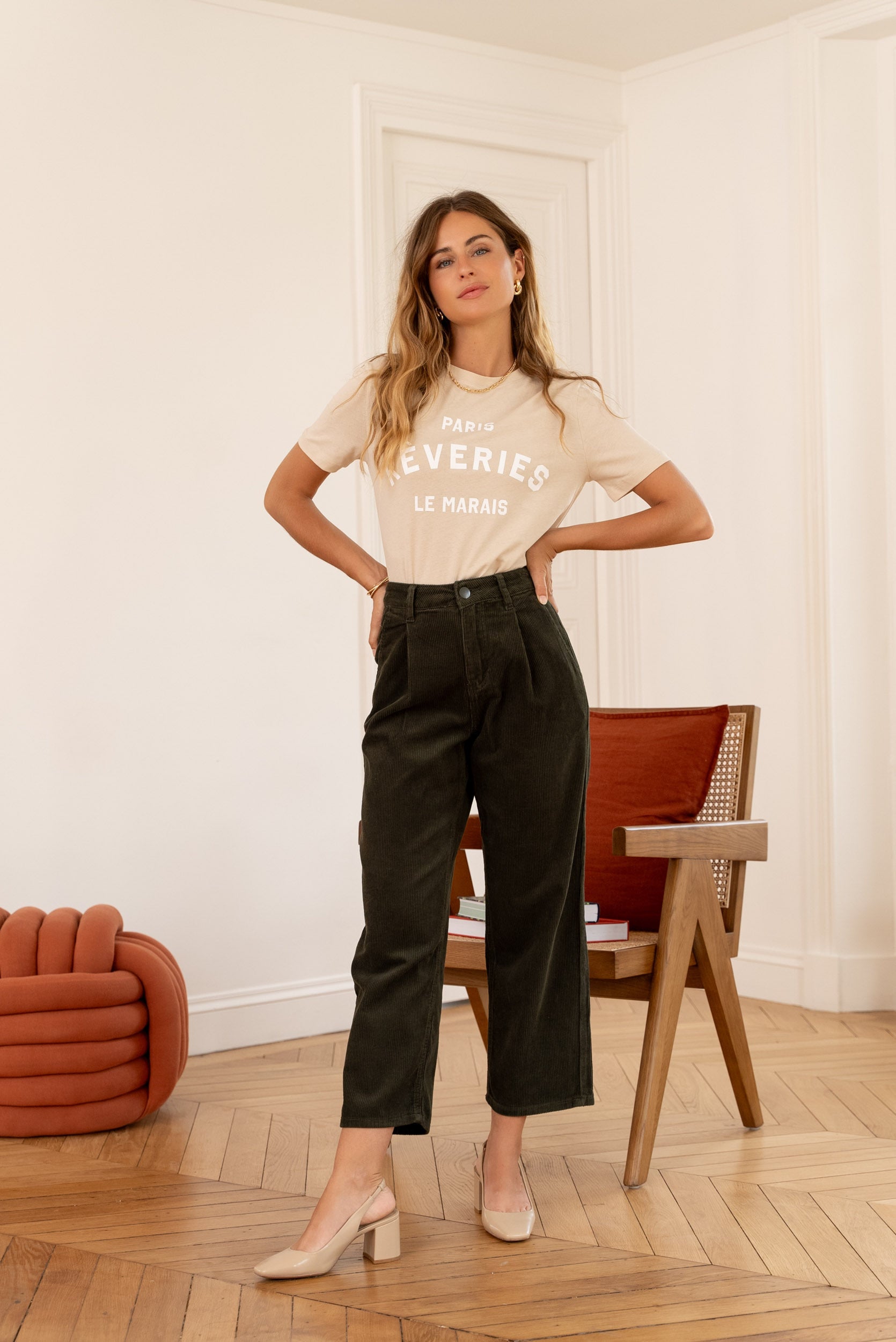 Pantalon Ella- Velours Kaki